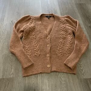 lipsy london tan button front v-neck cable knit cardigan sweater size small
